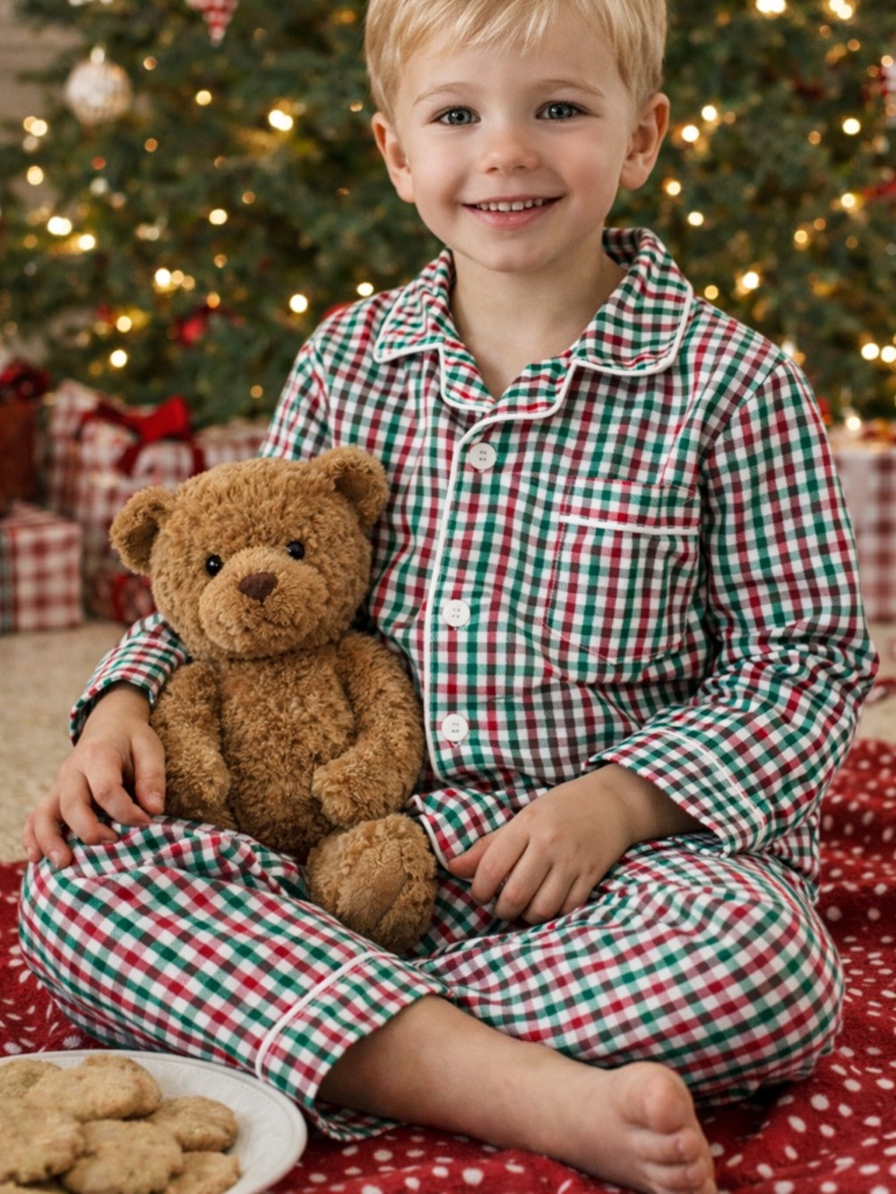 Sweet Dreams Red/Green Gingham Pajamas Holiday Size 3T